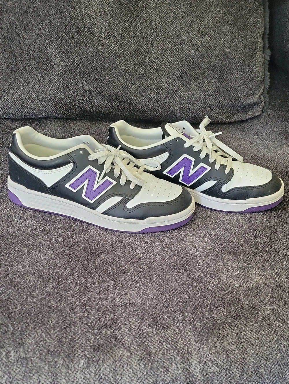 New Balance White, Black & Purple Low-Top Sneakers
